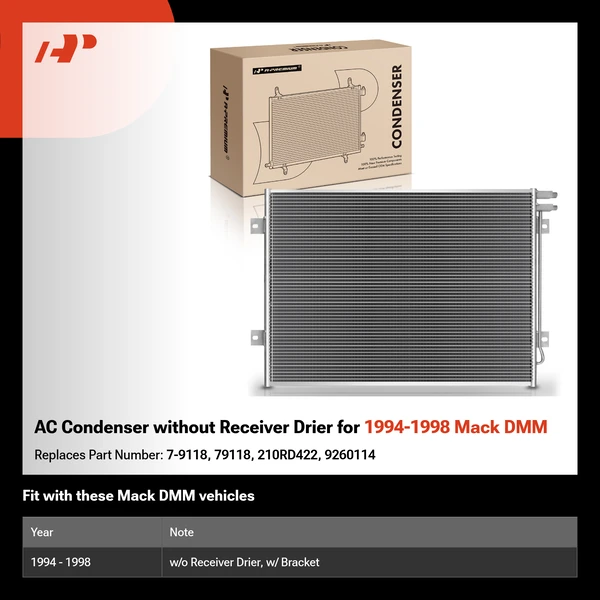AC Condenser without Receiver Drier for 1994-1998 Mack DMM