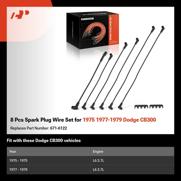 8 Pcs Spark Plug Wire Set for 1975 1977-1979 Dodge CB300