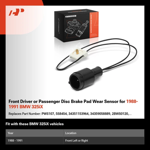 Front Driver or Passenger Disc Brake Pad Wear Sensor for 1988-1991 BMW 325iX