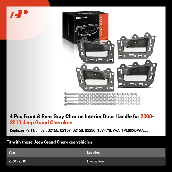 4 Pcs Front & Rear Gray Chrome Interior Door Handle for 2008-2010 Jeep Grand Cherokee