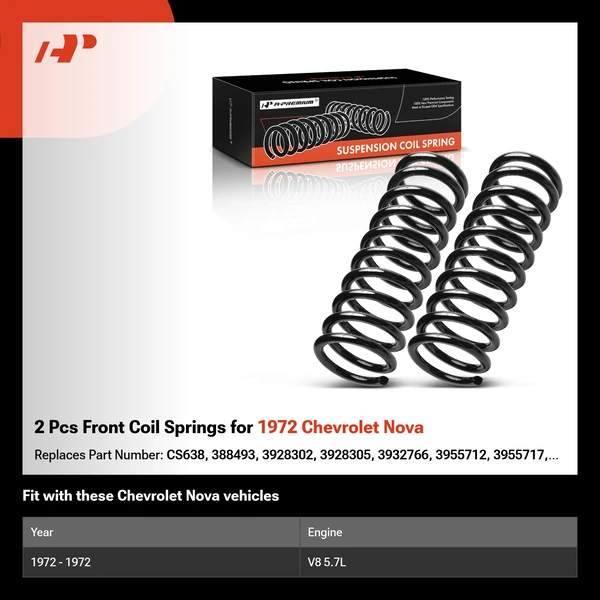 2 Pcs Front Coil Springs for 1972 Chevrolet Nova