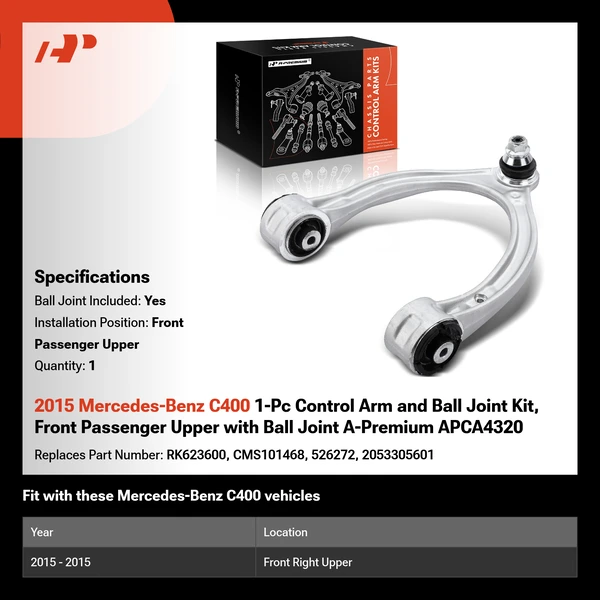 2015 Mercedes-Benz C400 1-Pc Control Arm and Ball Joint Kit, Front Passenger Upper with Ball Joint A-Premium APCA4320