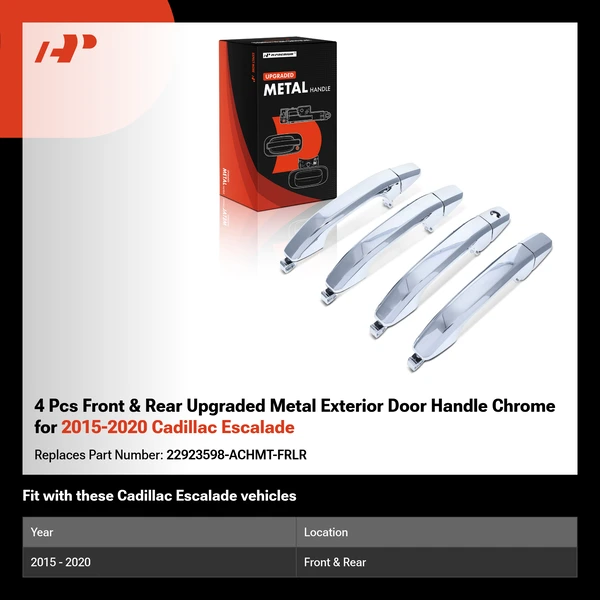 4 Pcs Front & Rear Upgraded Metal Exterior Door Handle Chrome for 2015-2020 Cadillac Escalade