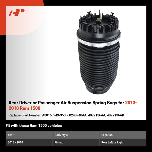 Rear Driver or Passenger Air Suspension Spring Bags for 2013-2018 Ram 1500
