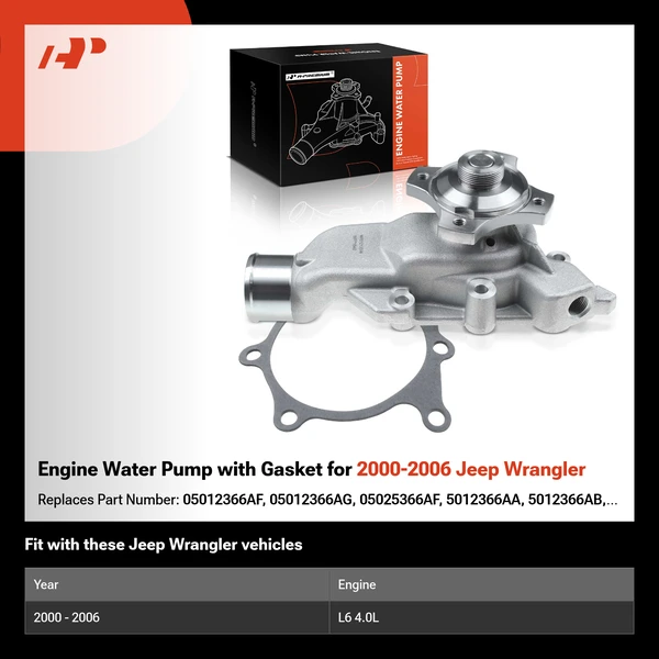 Engine Water Pump with Gasket for 2000-2006 Jeep Wrangler