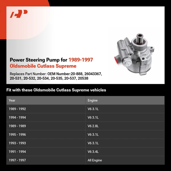 Power Steering Pump for 1989-1997 Oldsmobile Cutlass Supreme