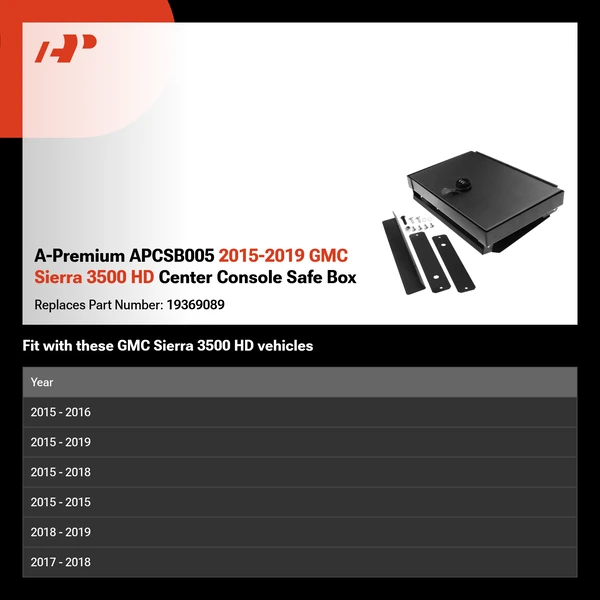 A-Premium APCSB005 2015-2019 GMC Sierra 3500 HD Center Console Safe Box