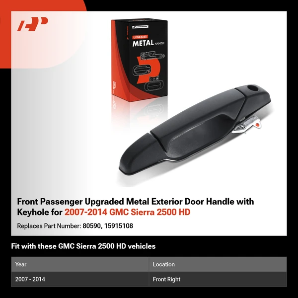 Front Passenger Upgraded Metal Exterior Door Handle with Keyhole for 2007-2014 GMC Sierra 2500 HD