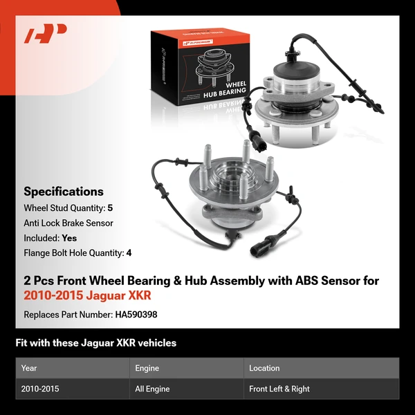 2 Pcs Front Wheel Bearing & Hub Assembly with ABS Sensor for 2010-2015 Jaguar XKR