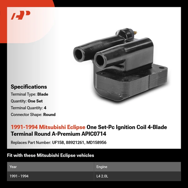 1991-1994 Mitsubishi Eclipse One Set-Pc Ignition Coil 4-Blade Terminal Round A-Premium APIC0714