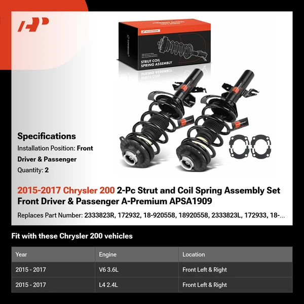 2015-2017 Chrysler 200 2-Pc Strut and Coil Spring Assembly Set Front Driver & Passenger A-Premium APSA1909