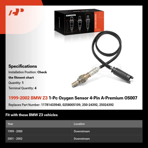 1999-2002 BMW Z3 1-Pc Oxygen Sensor 4-Pin A-Premium OS007