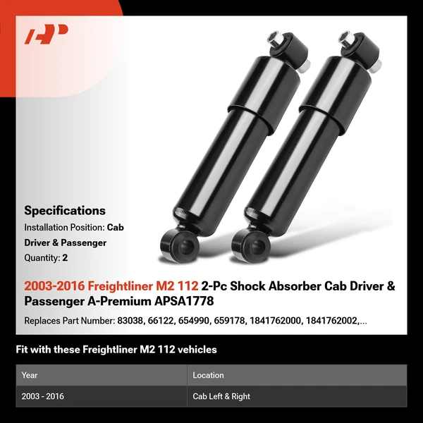 2003-2016 Freightliner M2 112 2-Pc Shock Absorber Cab Driver & Passenger A-Premium APSA1778