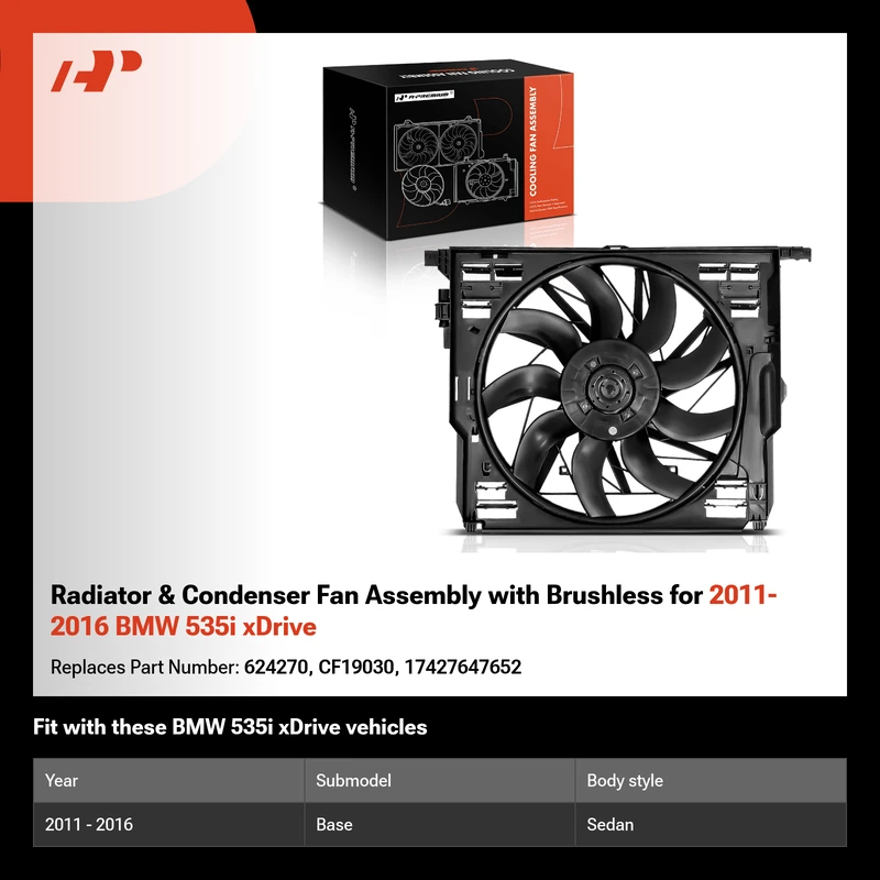 Radiator & Condenser Fan Assembly with Brushless for 2011-2016 BMW 535i xDrive