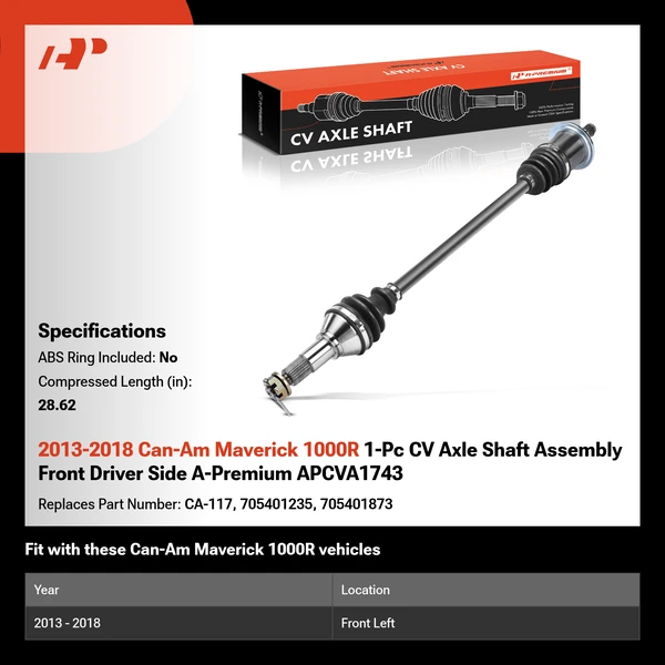 2013-2018 Can-Am Maverick 1000R 1-Pc CV Axle Shaft Assembly Front Driver Side A-Premium APCVA1743