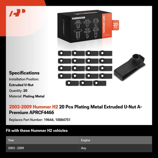 2003-2009 Hummer H2 20 Pcs Plating Metal Extruded U-Nut A-Premium APRCF4466