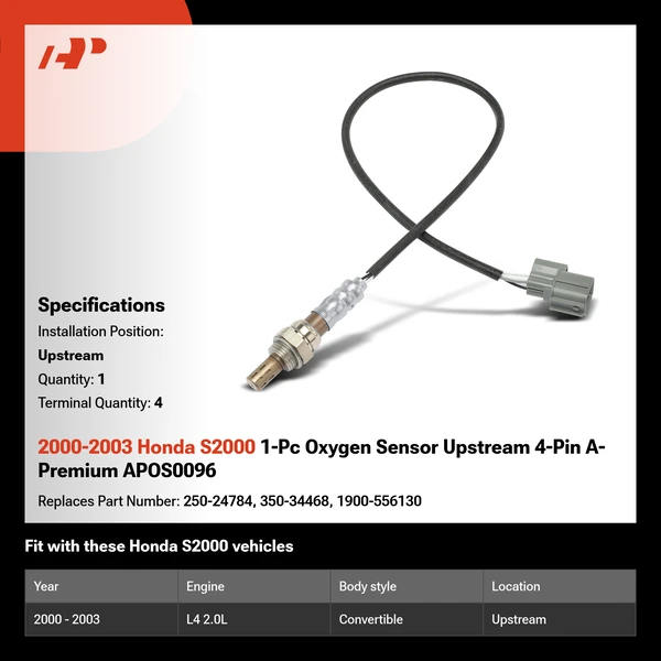 2000-2003 Honda S2000 1-Pc Oxygen Sensor Upstream 4-Pin A-Premium APOS0096