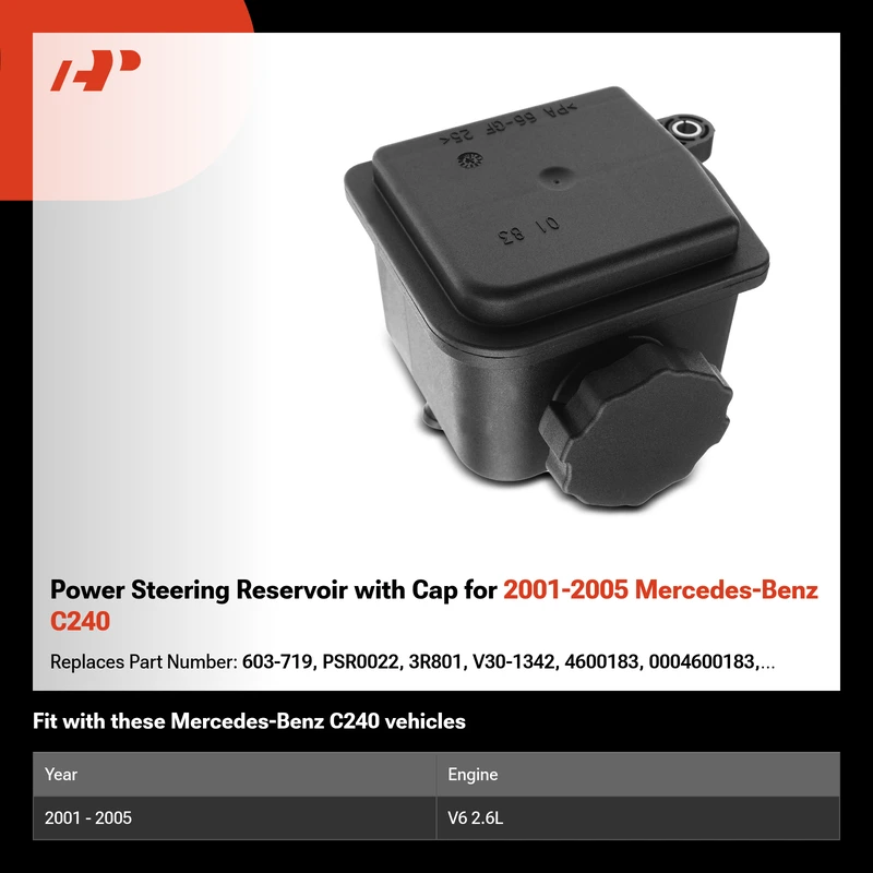 Power Steering Reservoir with Cap for 2001-2005 Mercedes-Benz C240