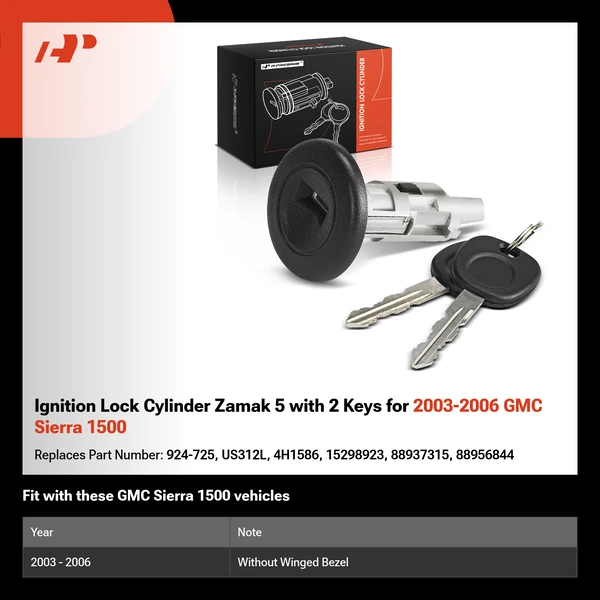 Ignition Lock Cylinder Zamak 5 with 2 Keys for 2003-2006 GMC Sierra 1500
