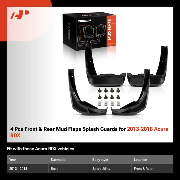 4 Pcs Front & Rear Mud Flaps Splash Guards for 2013-2018 Acura RDX