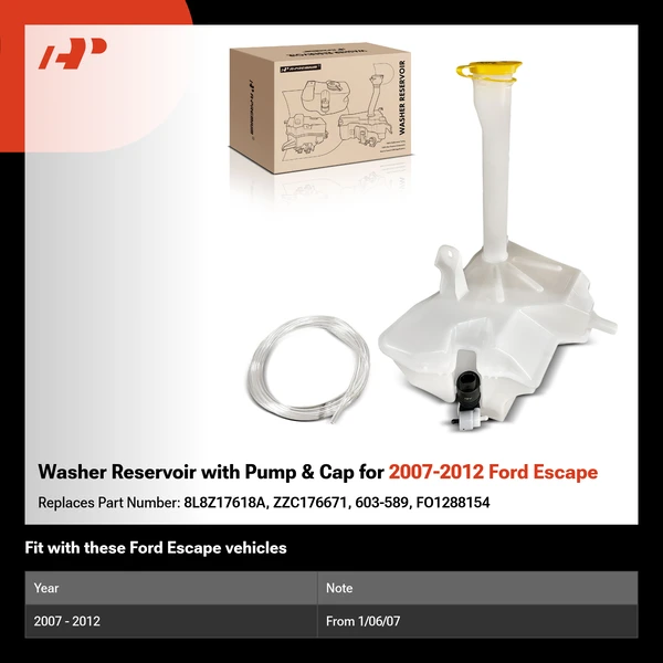 Washer Reservoir with Pump & Cap for 2007-2012 Ford Escape