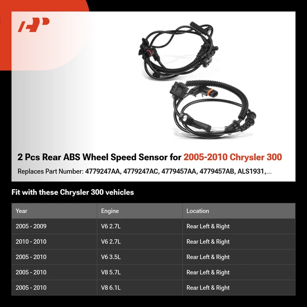 2 Pcs Rear ABS Wheel Speed Sensor for 2005-2010 Chrysler 300