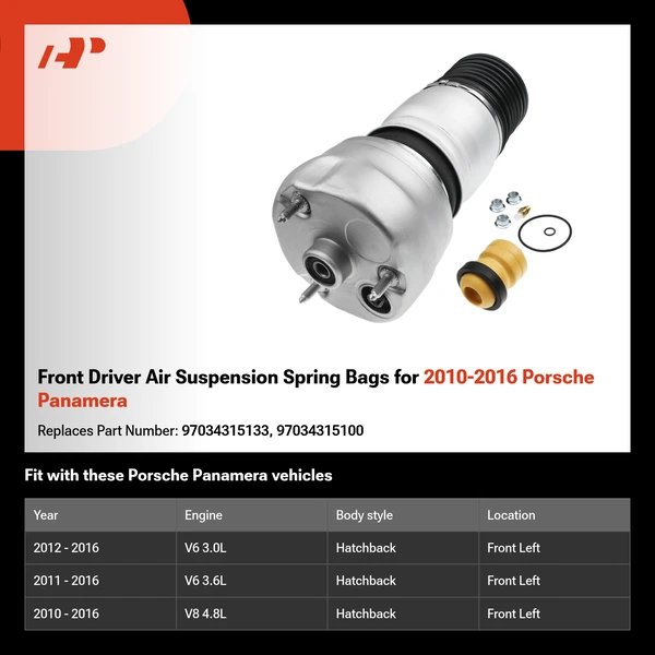 Front Driver Air Suspension Spring Bags for 2010-2016 Porsche Panamera