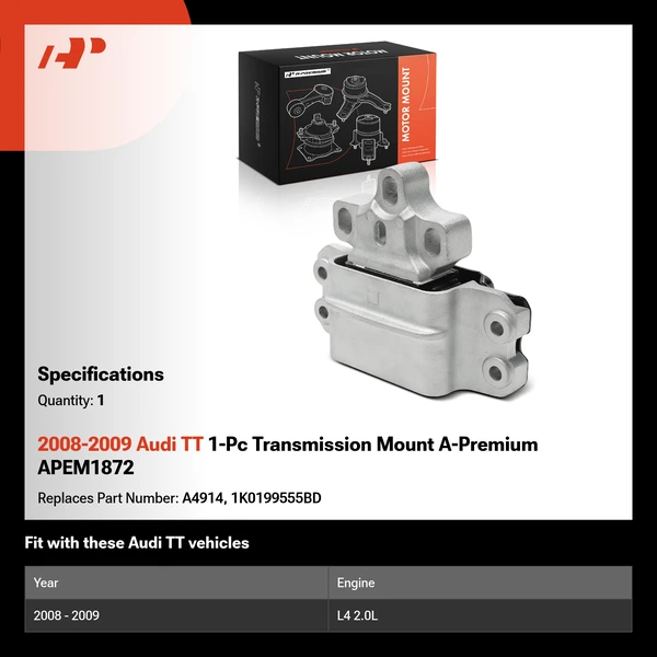 2008-2009 Audi TT 1-Pc Transmission Mount A-Premium APEM1872