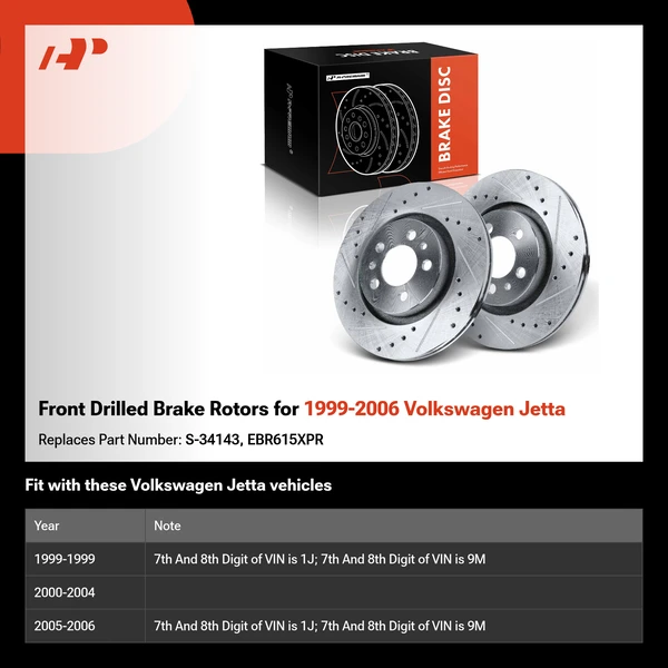 Front Drilled Brake Rotors for 1999-2006 Volkswagen Jetta