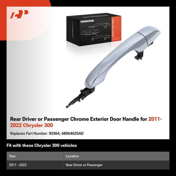 Rear Driver or Passenger Chrome Exterior Door Handle for 2011-2022 Chrysler 300