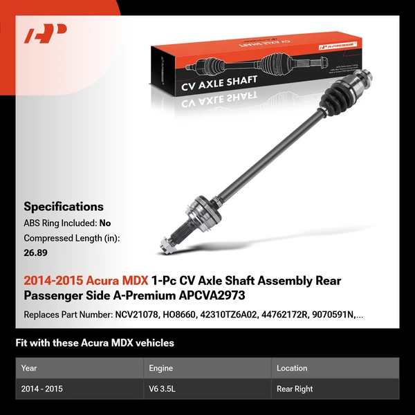 2014-2015 Acura MDX 1-Pc CV Axle Shaft Assembly Rear Passenger Side A-Premium APCVA2973