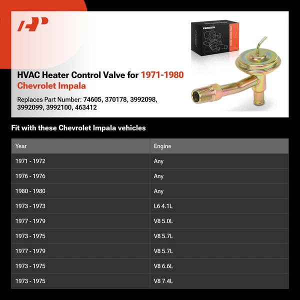 HVAC Heater Control Valve for 1971-1980 Chevrolet Impala