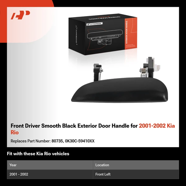 Front Driver Smooth Black Exterior Door Handle for 2001-2002 Kia Rio