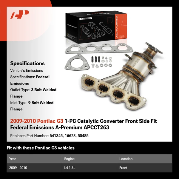 2009-2010 Pontiac G3 1-PC Catalytic Converter Front Side Fit Federal Emissions A-Premium APCCT263