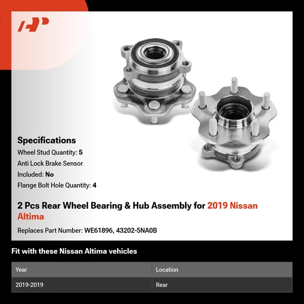 2 Pcs Rear Wheel Bearing & Hub Assembly for 2019 Nissan Altima