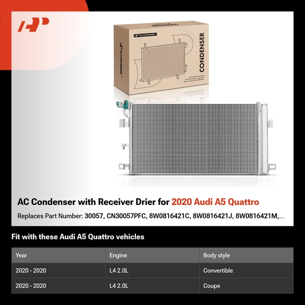 AC Condenser with Receiver Drier for 2020 Audi A5 Quattro