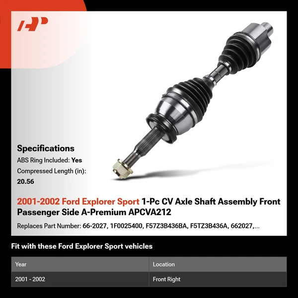 2001-2002 Ford Explorer Sport 1-Pc CV Axle Shaft Assembly Front Passenger Side A-Premium APCVA212