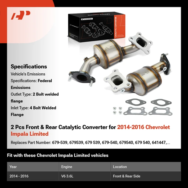 2 Pcs Front & Rear Catalytic Converter for 2014-2016 Chevrolet Impala Limited