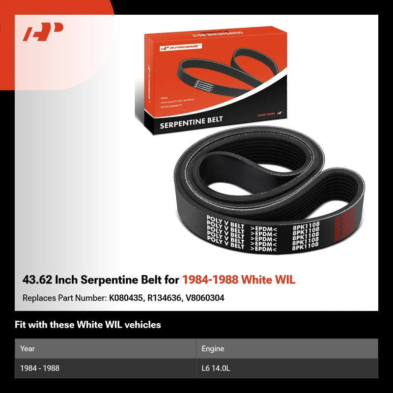 43.62 Inch Serpentine Belt for 1984-1988 White WIL
