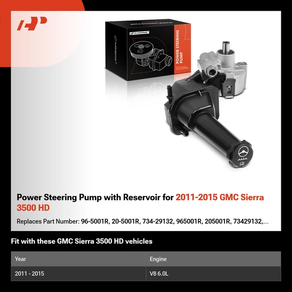 Power Steering Pump with Reservoir for 2011-2015 GMC Sierra 3500 HD
