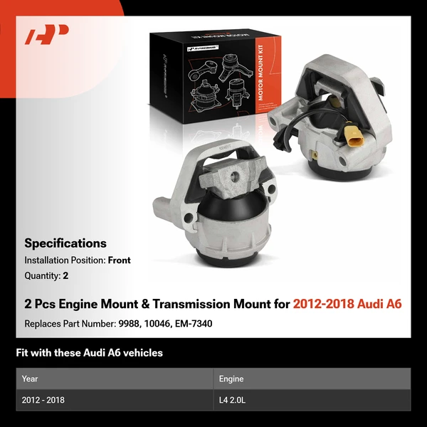 2 Pcs Engine Mount & Transmission Mount for 2012-2018 Audi A6