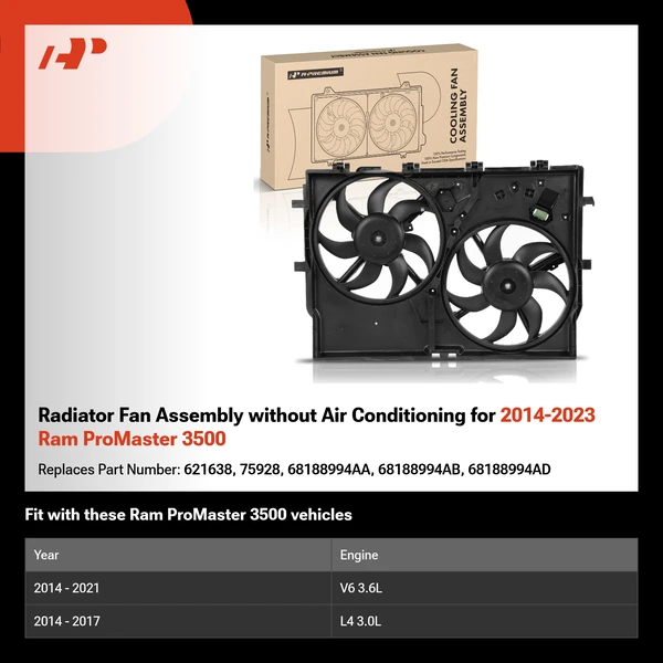 Radiator Fan Assembly without Air Conditioning for 2014-2023 Ram ProMaster 3500