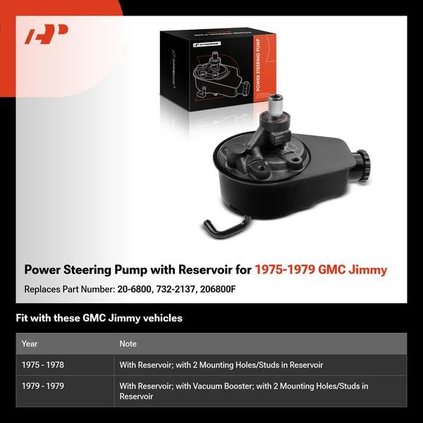 Power Steering Pump with Reservoir for 1975-1979 GMC Jimmy