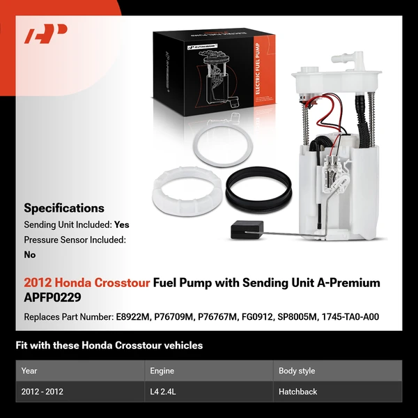 2012 Honda Crosstour Fuel Pump with Sending Unit A-Premium APFP0229