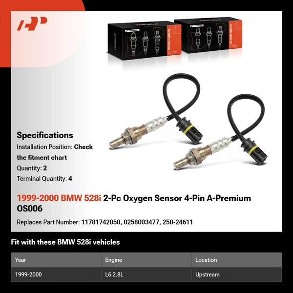 1999-2000 BMW 528i 2-Pc Oxygen Sensor 4-Pin A-Premium OS006