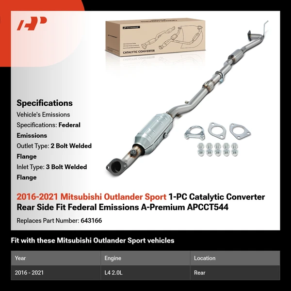 2016-2021 Mitsubishi Outlander Sport 1-PC Catalytic Converter Rear Side Fit Federal Emissions A-Premium APCCT544