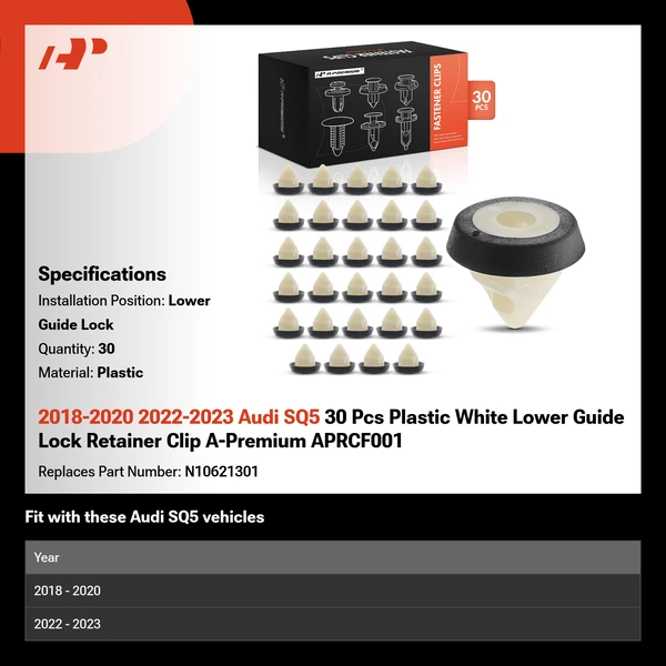 2018-2020 2022-2023 Audi SQ5 30 Pcs Plastic White Lower Guide Lock A-Premium APRCF001