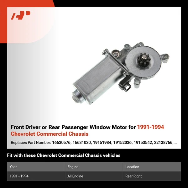 Front Driver or Rear Passenger Window Motor for 1991-1994 Chevrolet Commercial Chassis