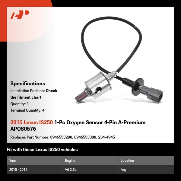 2015 Lexus IS250 1-Pc Oxygen Sensor 4-Pin A-Premium APOS0576