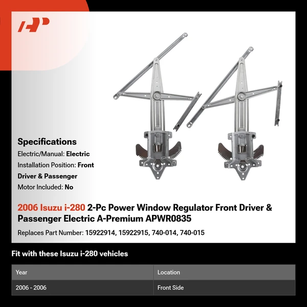 2006 Isuzu i-280 2-Pc Power Window Regulator Front Driver & Passenger Electric A-Premium APWR0835